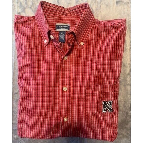 Nebraska Huskers Men Sz XL Collared Long Sleeve Button Down Shirt Red & White - Picture 1 of 6